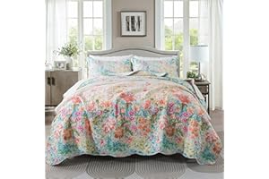 HoneiLife King Quilt Bedding Set - Floral Quilt Sets 3-Piece,Wildflower Bedspreads for King Bed, Microfiber Coverlets Botanical Bed Cover Quilt King Size All Season Quilts-Dream Garden,Coral Pink