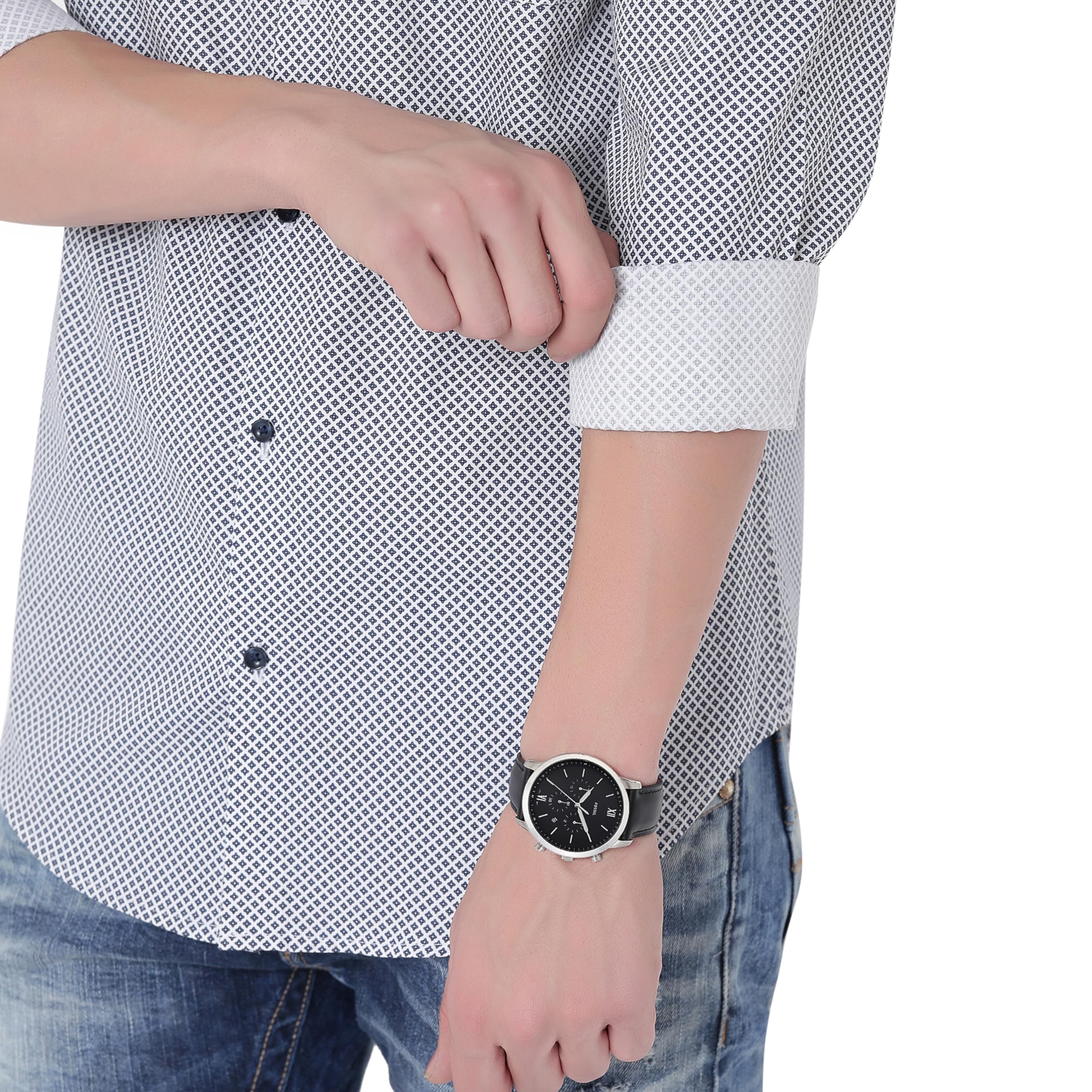 Fossil Neutra uhr für Herren, Chronographenwerk mit Edelstahl- oder Lederarmband, Schwarz und Silberton, 44MM