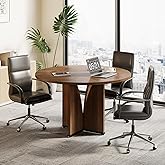 LITTLE TREE 39-Inch Small Conference Table for 4, Round Meeting Table with X-Shape Pedestal, for Office, Conference Room, Sma