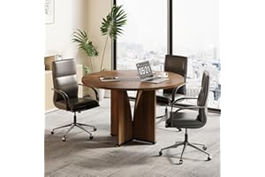 LITTLE TREE 39-Inch Small Conference Table for 4, Round Meeting Table with X-Shape Pedestal, for Office, Conference Room, Small Spaces, Dark Brown