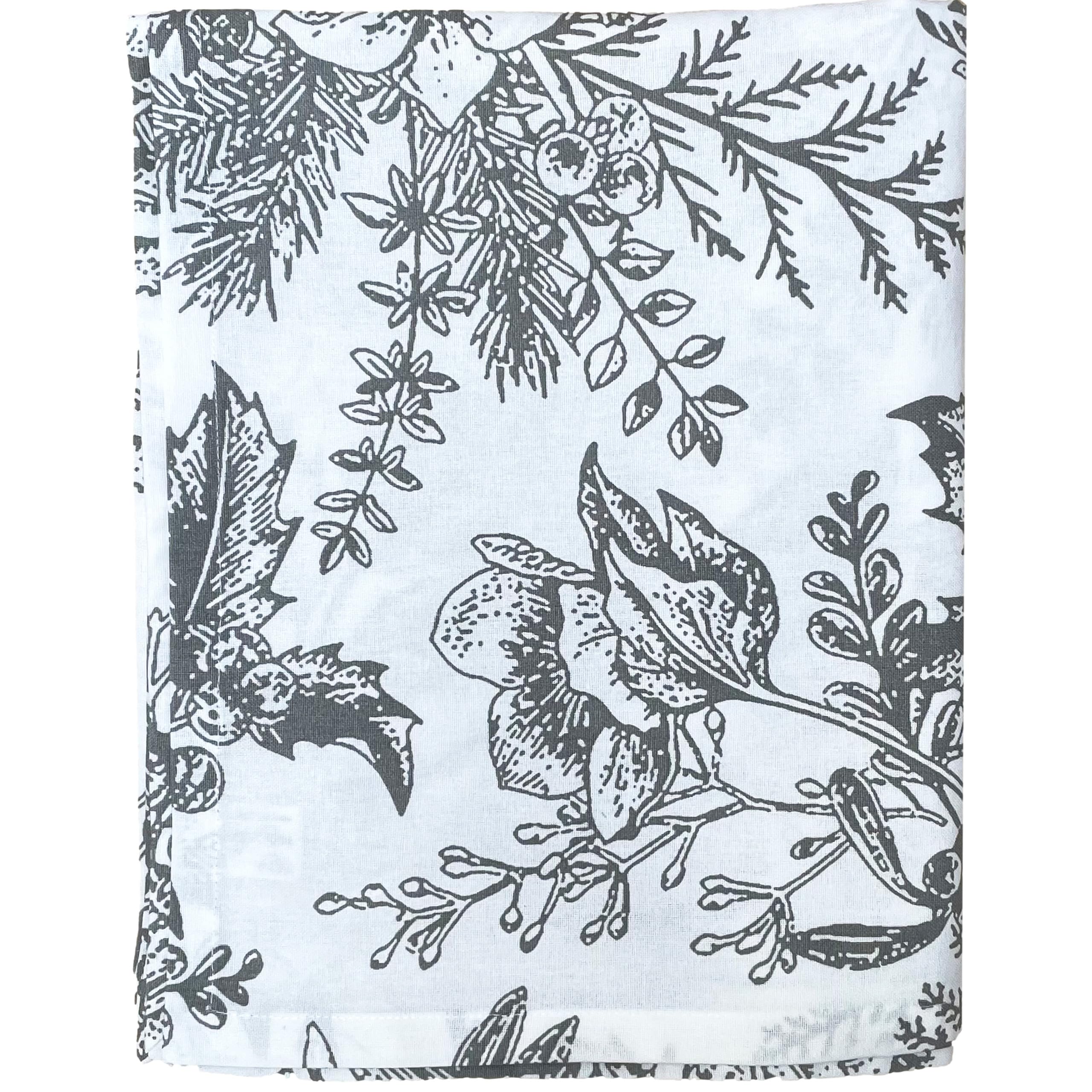 Ragged Rose Christmas Table Cloth - Festive Linen Tablecloth with Nordic Style Prints for Living Room & Kitchen - Cotton Tablecloth That Fits a 6-7 Ft Table - Silver Holly Print