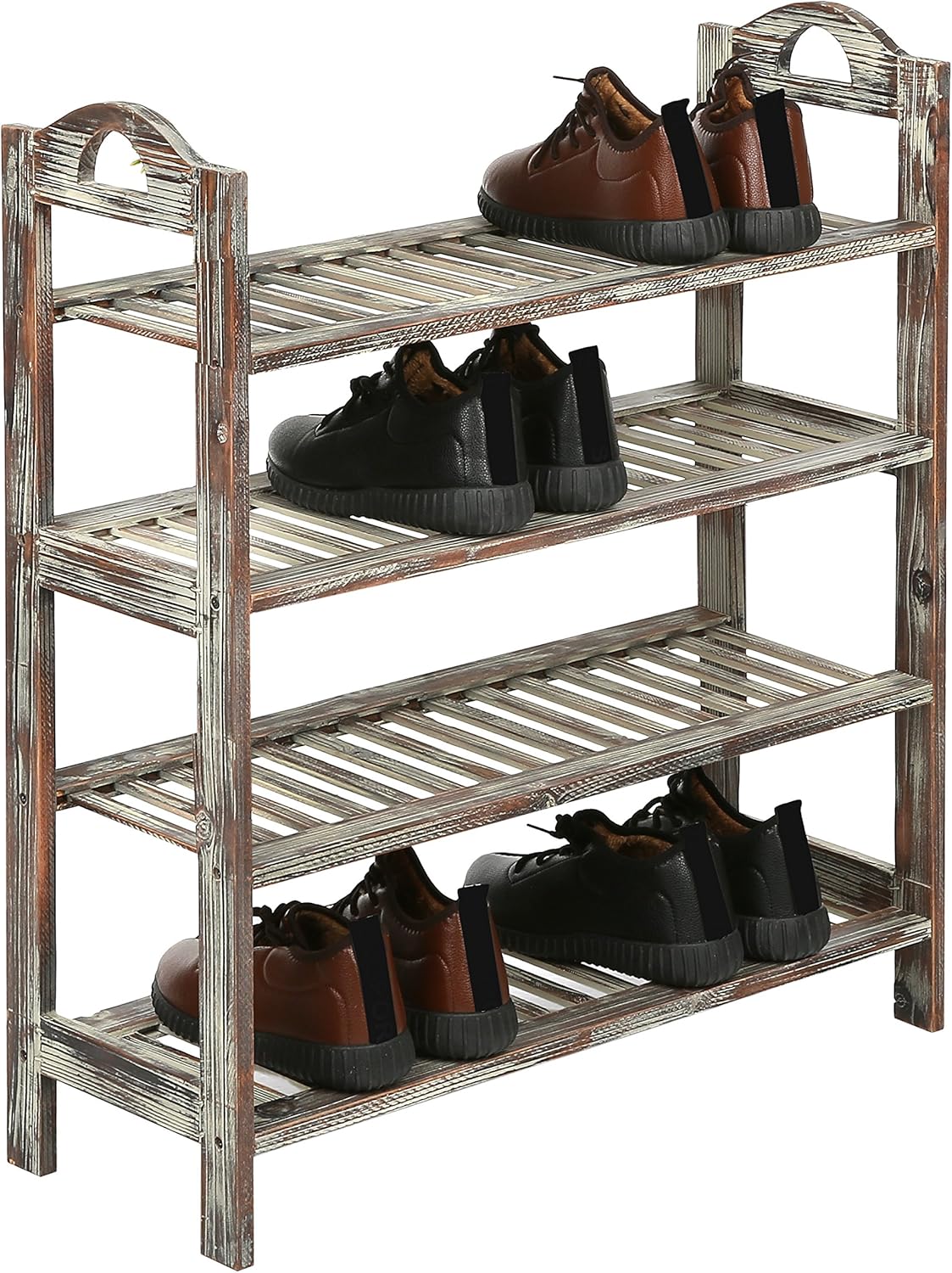hoobro shoe rack on Amazon Com Mygift 4 Tier Country Rustic Torched Wood Slatted Storage Shoe Rack Entryway Utility Shelf Home Kitchen