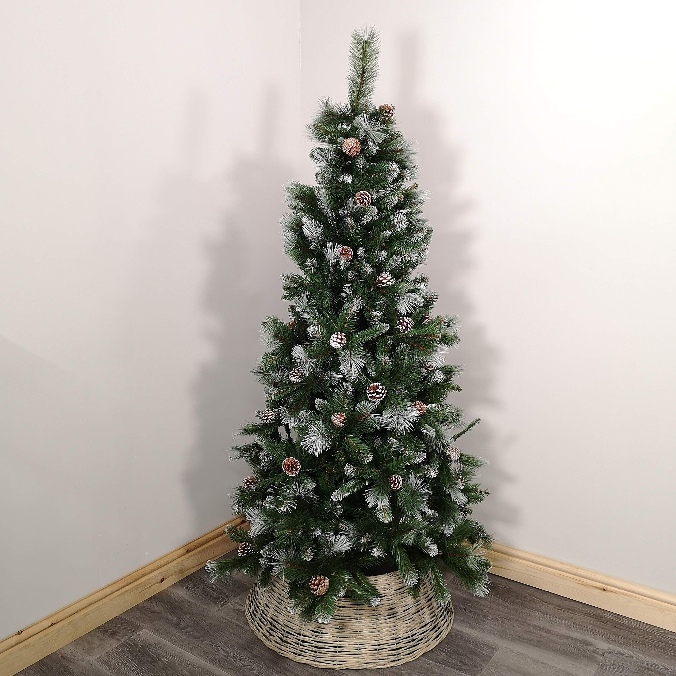 Kaemingk White and Green 'Norwich' Frosted Pine Christmas Tree, Multi-Coloured, 7ft (210cm)