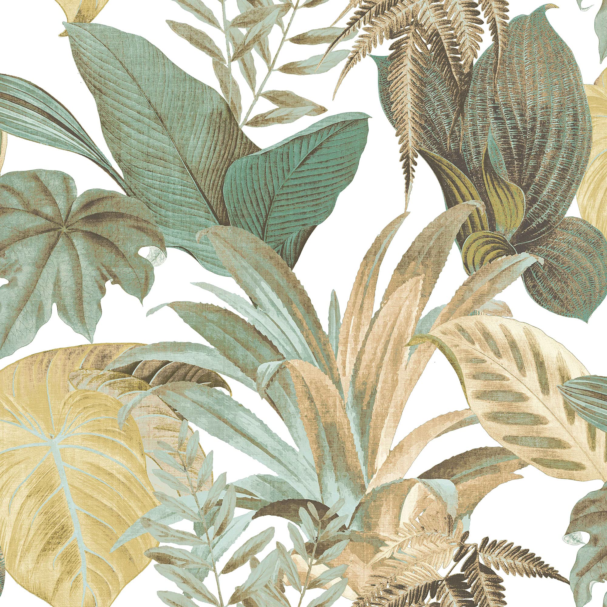 Galerie CM27015 Botanica Bali Foliage Wallpaper, Greens with Cream Background, 10.05m x 53cm