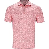 Greg Norman Men's Ml75 Microlux Vine Print Golf Polo Coral M