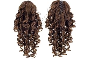 SWACC 12-Inch Short Screw Curls Claw Clip Ponytail Extensions Synthetic Clip in Drawstring Curly Ponytail Hairpiece Jaw Clip Hair Extension (Light Brown-12#)