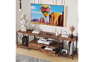 GYIIYUO TV Stand with Fabric Drawers for 65 70 75 Inches TV - Entertainment Center and Industrial TV Console Table with Open Storage Shelves for Living Room, Bedroom - 63" Rustic Brown