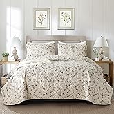BUPIRD Floral Queen Quilt Set 3 Pieces Soft Lightweight Microfiber Bedspread Coverlet Queen Quilt Bedding Set Vintage Floral Printed Quilt Set 1 Quilt and 2 Pillow Shams for All Season