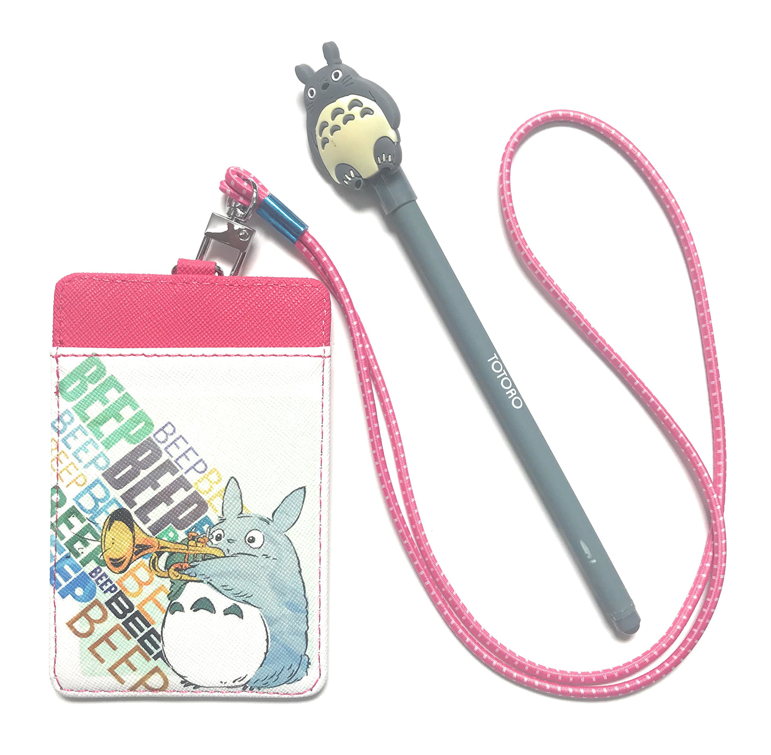 (Efnine) Totoro Trumpet Card Holder and Totoro Pen, Neck Lanyard Id