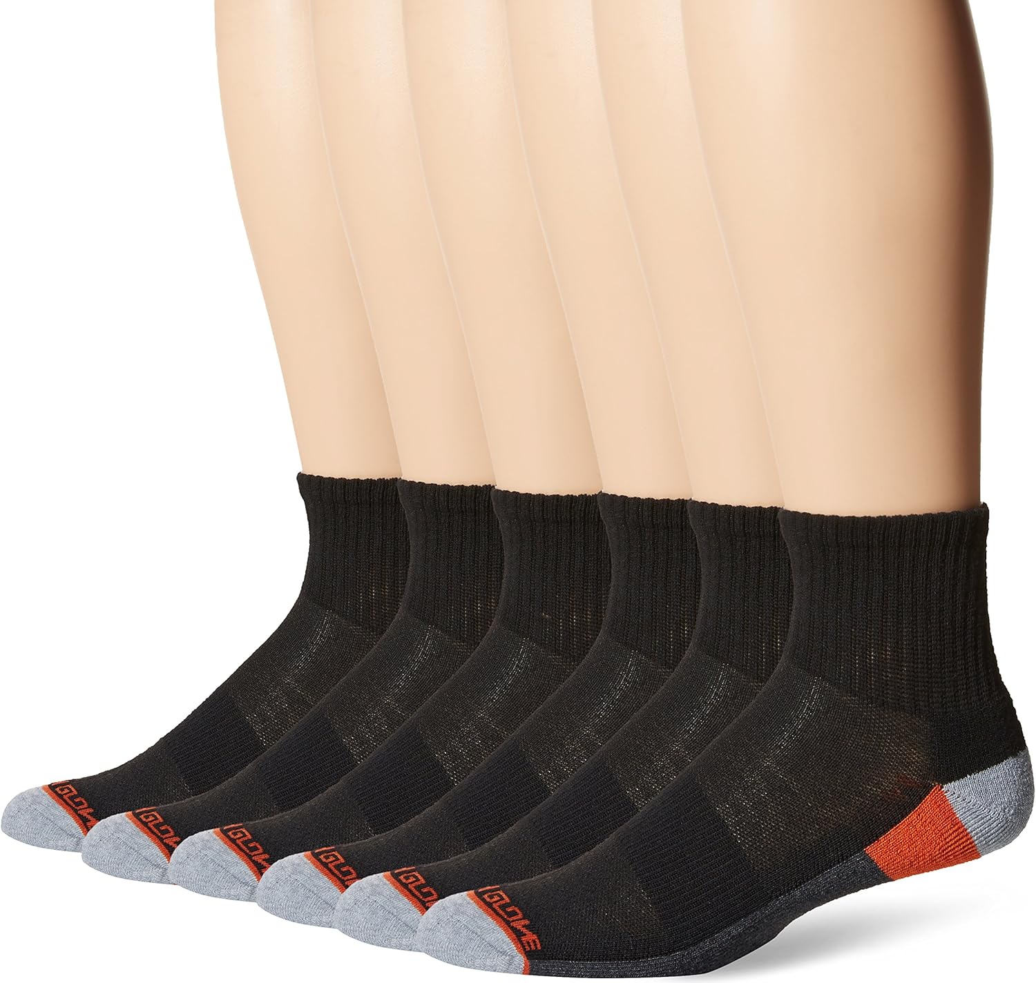 Body Glove Men's 6 Pack Athletic Quarter Cut, Black/Orange