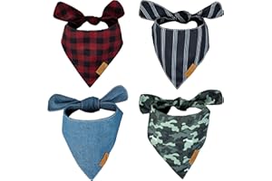 Remy+Roo Dog Bandanas - 4 Pack | Timeless Set | Premium Durable Fabric | Patented Shape | Adjustable Fit | Multiple Sizes Offered (XL)