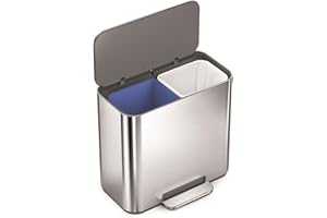 simplehuman 15L Mini Recycler Step Can, Dual Compartment Trash Can for Hotel, Offices and Small Spaces, Brushed Stainless Steel