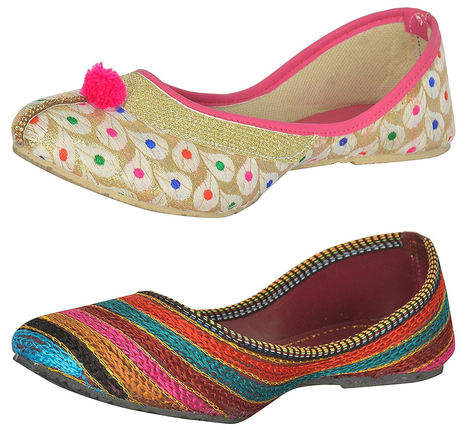 red choice collection rajasthani jaipuri ethnic multicolored mojari jutis-combo of 2