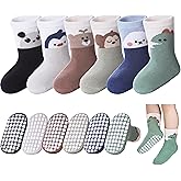 DOSKONI Baby Toddlers Non Slip Socks with Grippers Cotton Crew Gift Grips Socks for Kids Boys Girls 6 Pairs