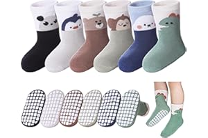 DOSKONI Baby Toddlers Non Slip Socks with Grippers Cotton Crew Gift Grips Socks for Kids Boys Girls 6 Pairs