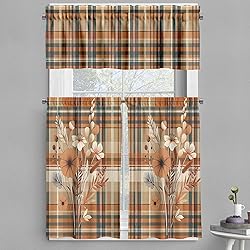 Ambesonne Botanical Valance & Tier Curtain 3 pcs