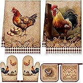 Leinuosen 6 Farm Rooster Farmhouse Kitchen Decor Dish Towels Oven Mitts and Pot Holders Sets Chicken Kitchen Towels Absorbent Decorative Accessories for Cooking Baking Grilling