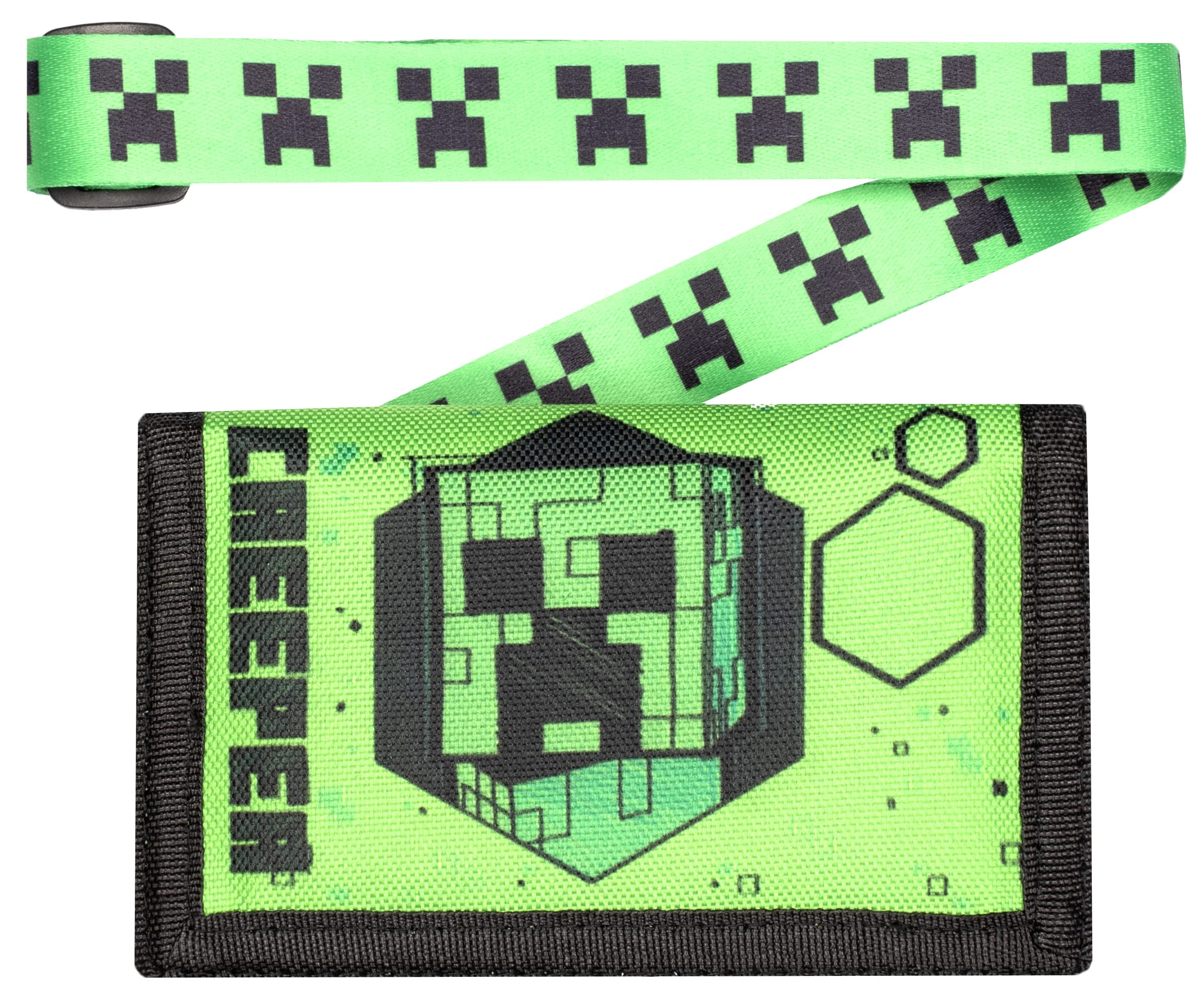 Minecraft Wallet - Wallet for Boys andGirls - Green Creeper Video Game Money Wallet - Attached Lanyard - Official Merchandise