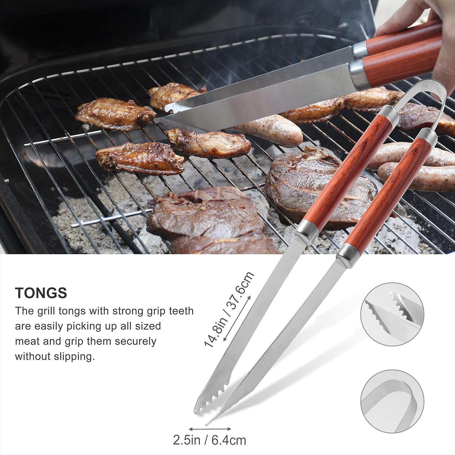 grilljoy 30PCS BBQ Grill Tools Set with Thermometer and Meat Injector. Extra Thick Stainless Steel Spatula, Fork& Tongs - Complete Grilling Accessories in Portable Bag - Perfect Grill Set Gift. : Garden & Outdoor