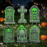 6pcs Outdoor Glow in the Dark Scary Tombstone Halloween Yard Signs Stakes | Sunlight UV light Charge, Phosphorescent Afterglow, Fade Resistant, Ornament Stakes for Home Yard Lawn Garden Cemetery Grave