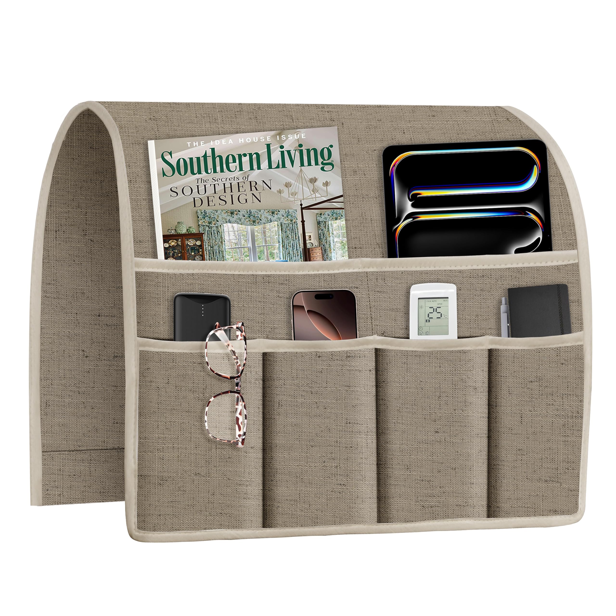 Joywell Armrest Organizer Remote Holder for Recliner Armchair Caddy Couch Sofa Arm Chair Caddie with 6 Pocket Storage for Magazine, iPad, Phone,Light Taupe
