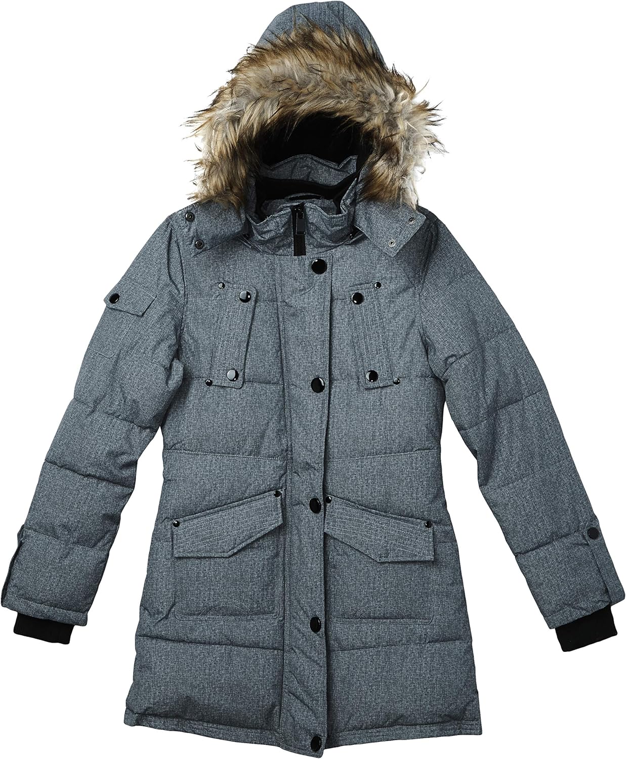 Celsius Women's Heavyweight Wellon Coat with Hood, Heather Grey, Medium