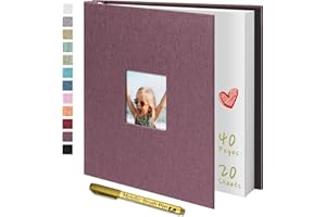 Yopih Photo Album Self Adhesive with Writing Space for 4x6 5x7 8x10 Pictures Scrapbook Album Linen Hardcover Purple DIY Length 11x10.6 Inch 40 Pages with A Metallie Pen
