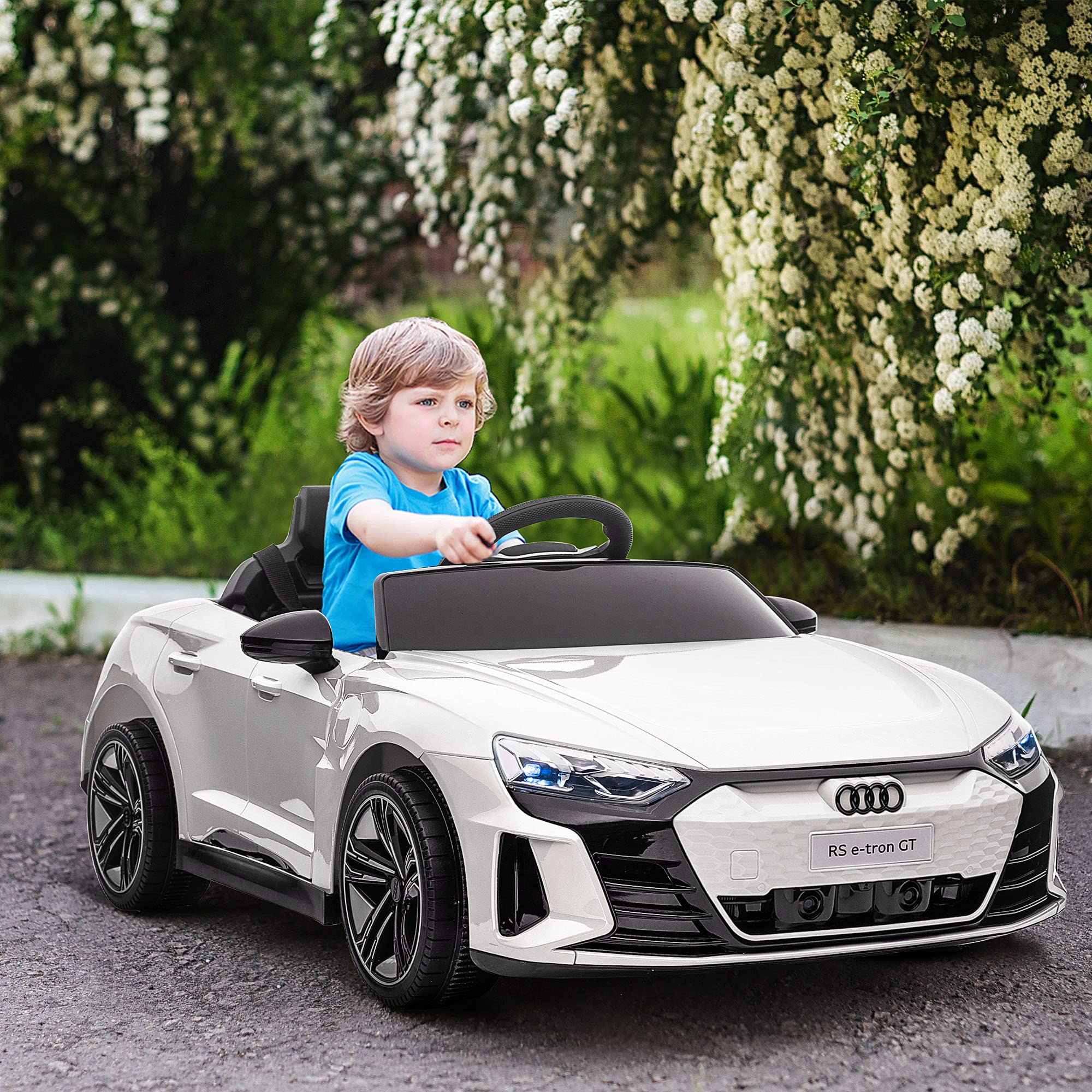 Aosom Licensed Audi RS e-tron GT 12V Ride On Car Truck for Kids, Electric Car Ride On Vehicle w/Parent Remote Control, Music, Lights, for Toddlers, White