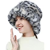 Women's Winter Faux Fur Bucket Hat Fluffy Warm Ladie's Plush Leopard Printed Fisherman Cap
