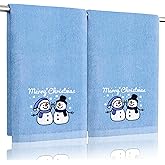 Funny Christmas Snowman Hand Towels for Bathroom Kitchen - 100% Cotton Soft Absorbent Winter Holiday Bath Towels Cute Decor - Fun Novelty Christmas Xmas Secret Santa Gifts for Women Mom -Set of 2,Blue