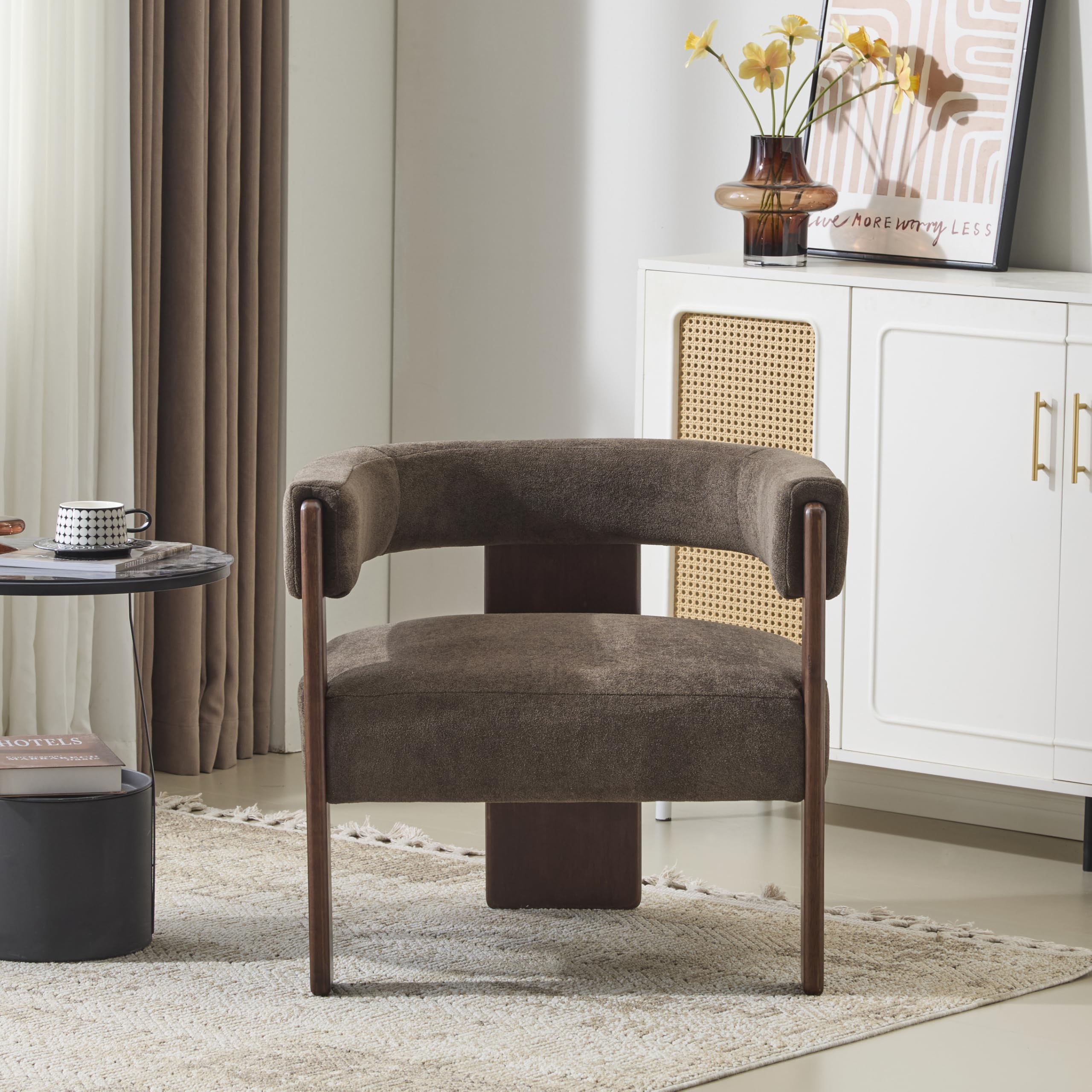 Photo 1 of Christopher Knight Home Nettie Modern Accent Chair for Living Room, Velvet Fabric Single Lounge Sofa Chair with Wooden Frame, Dark Brown