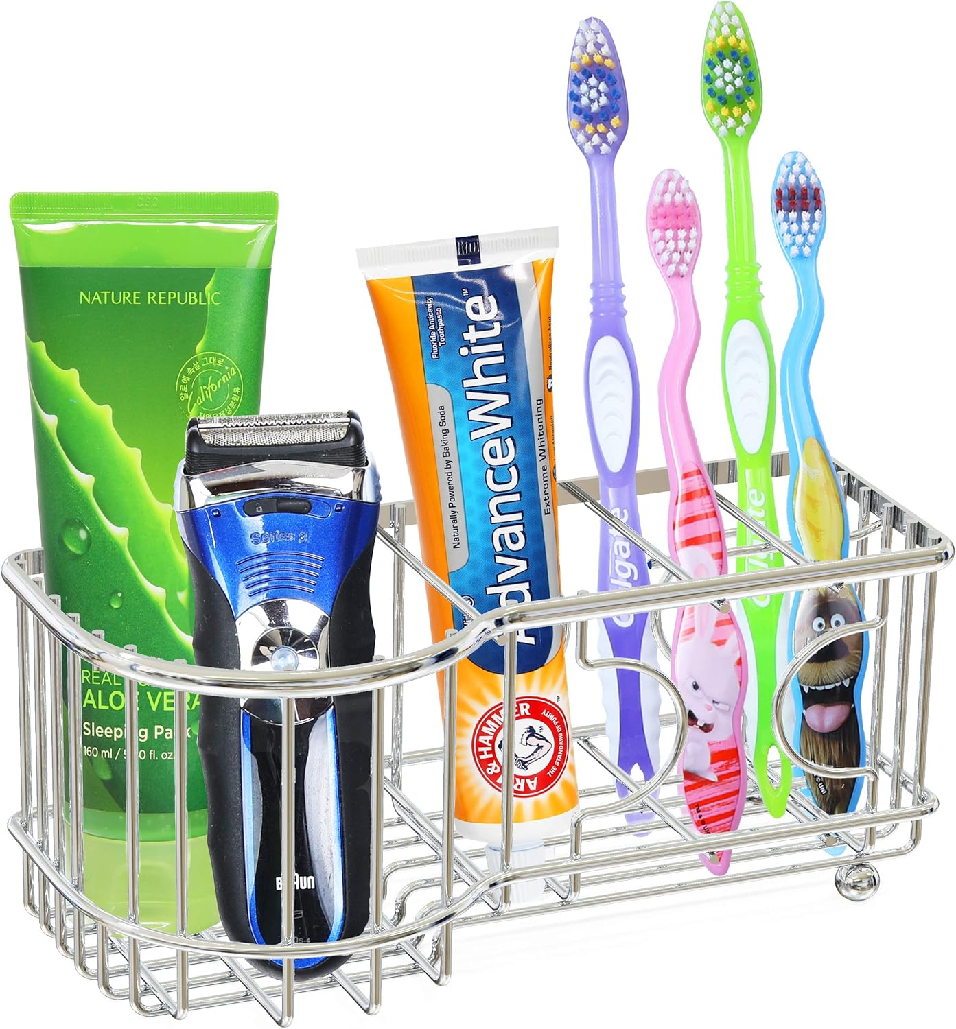 Simple Houseware Multi-Functional 6 Slots Toothbrush Holder, Chrome: Kitchen & Dining