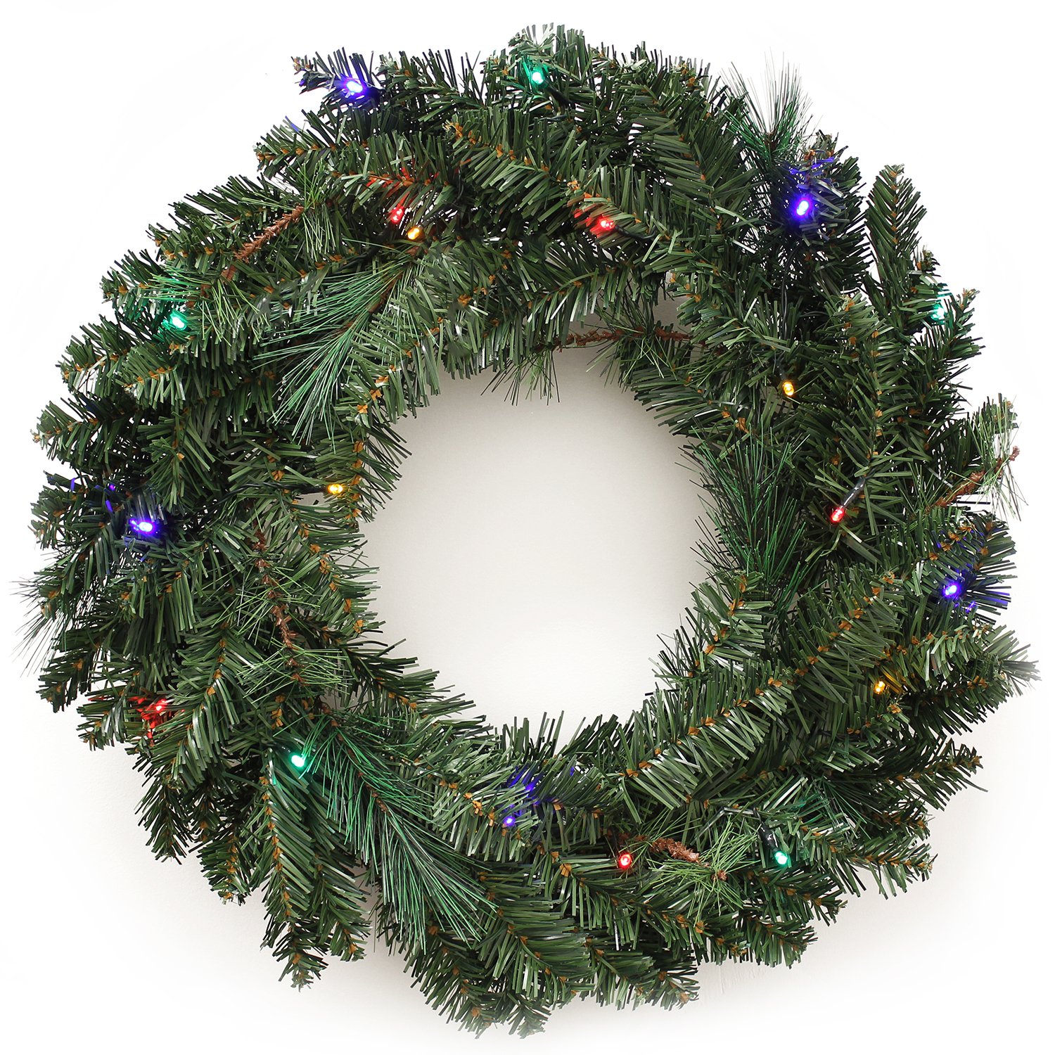WeRChristmas Pre-Lit Wreath Christmas Decoration Illuminated with 20 Multi-Colour LED Lights, 60 cm - Green — image 1