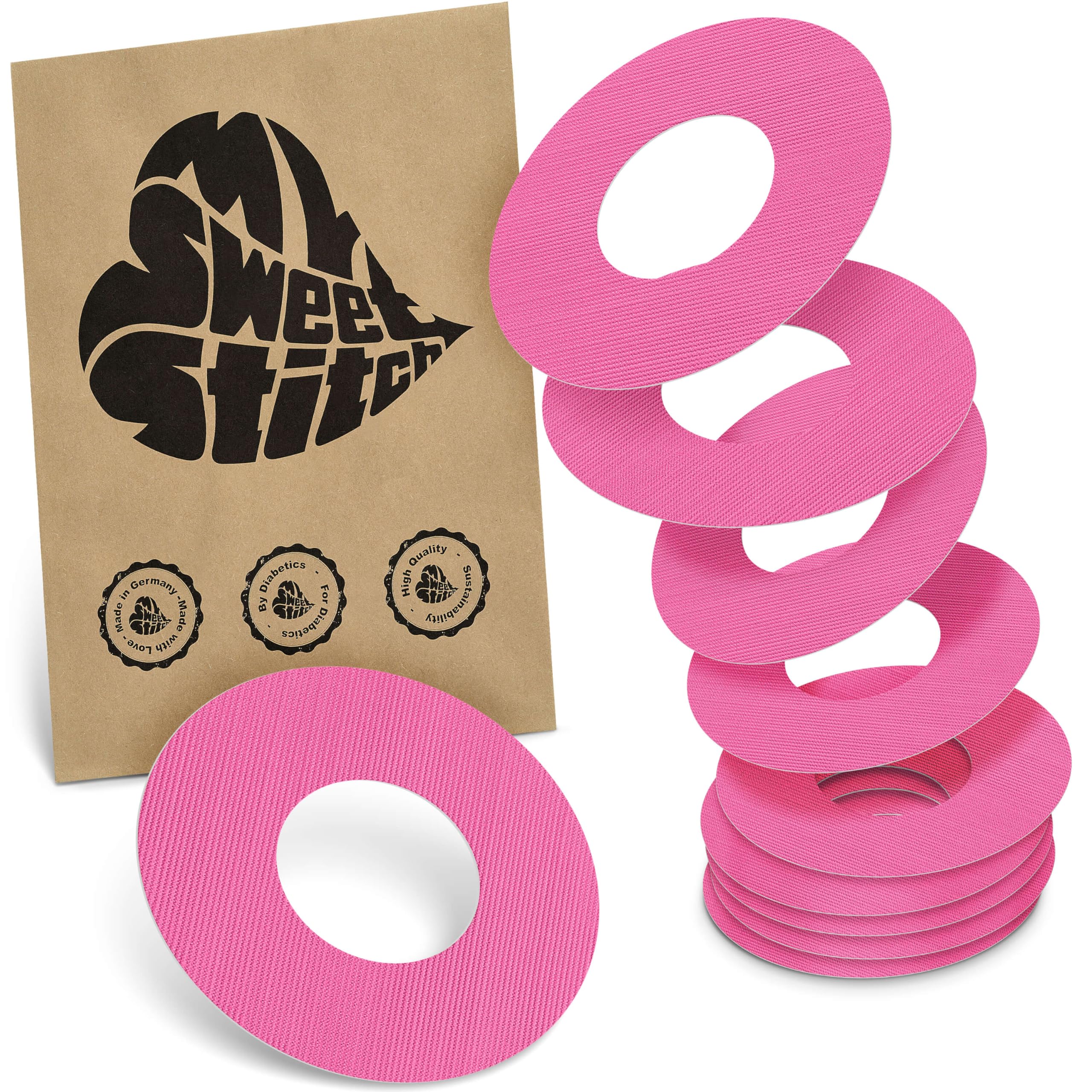 MySweetStitch - 10 x Freestyle Libre 1 & 2 Patches, Ring Patch Ø 65mm, Inner Ø 28mm, Waterproof, Breathable, Skin-Friendly, Made in Germany, Pink — image 1