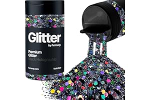 Black Holographic Glitter Shaker 120g Multi Size Glitter | Metallic Flakes Sequins Sparkles for Resin, Epoxy, Paint, Crafts |