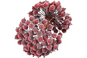 Tatuo 400 Pcs Dark Red Berries Stems 12 mm Artificial Frosted Holly Berries for Christmas Tree Decor Rustic Fake Simulation Mini Berry Fruit for Christmas Wreath DIY Craft Xmas Party Supply