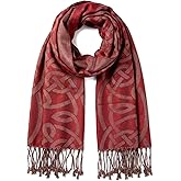 Achillea Soft Silky Celtic Knot Pashmina Scarf for Women, Irish/Scottish Inspired Shawl Wrap for Wedding, Travel & Office