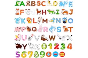 JoyCat Wooden Kids Magnets – 26 Cute Animals, Alphabet Uppercase Letters, and 0-9 Numbers, Fridge Magnets for Toddlers, Fun Educational Spelling Learning Gift for Toddlers & Kids