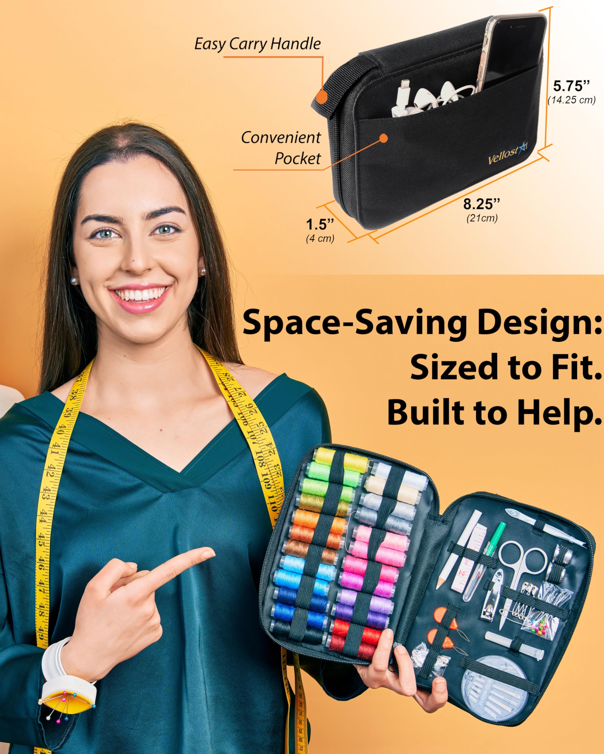 Vellostar Sewing Kit for Adults & Beginners - A Portable Hand Needle and Thread Kit with Essential Sewing Supplies and Accessories for Emergency Clothing Repairs, Travel, and Home Mending