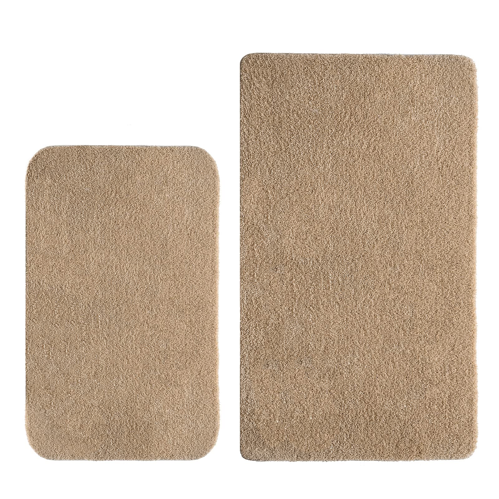 MIULEE Absorbent Bath Mat Set 2 Pieces Non Slip Bath Rug 40x60cm and 50x80cm with High Hydroscopicity Rugs Super Soft Cozy and Shaggy Microfiber Rug for Bathroom Bedroom Kitchen Entrance Beige