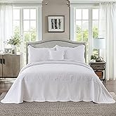 HoneiLife California King Quilt - Oversized King Bedspreads 120x120, 4-Piece Cal King Quilt Sets,Rustic Bedding Sets King Size,Reversible Coverlets Lightweight Bed Cover for All Season Use-White
