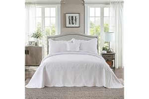 HoneiLife California King Quilt - Oversized King Bedspreads 120x120, 4-Piece Cal King Quilt Sets,Rustic Bedding Sets King Size,Reversible Coverlets Lightweight Bed Cover for All Season Use-White