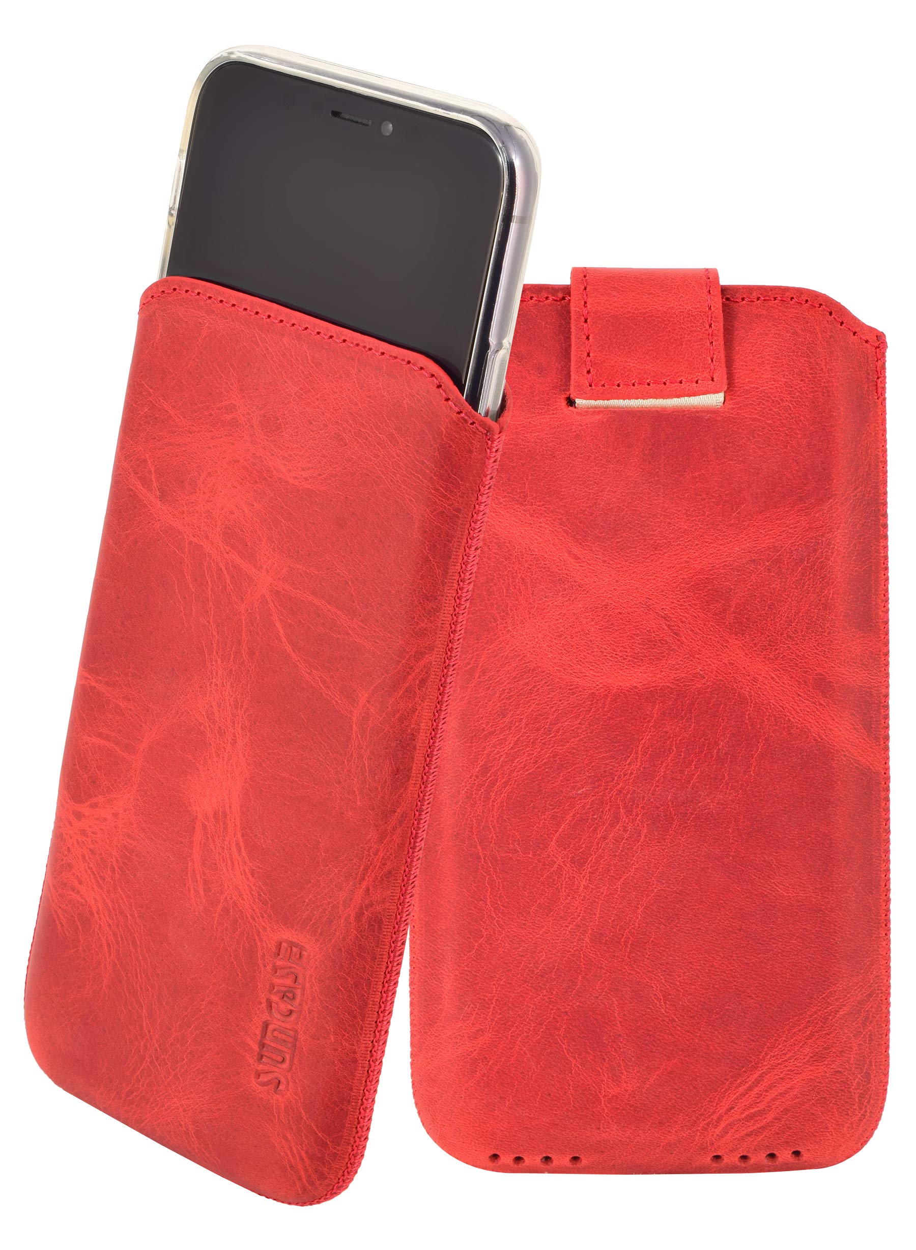 Suncase ® Real Leather Case Compatible with iPhone 11 Pro Max (6.5 Inches) with Additional Case/Shell/Bumper *Flap with Pull-Up Strap Feature * Mobile Phone Case Protective Case Cover + TPU