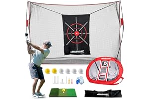 JENSHANT 10x7ft Golf Practice Net with Chipping Target, Foldable Mat, 8 Tees & 6 Balls – All-in-One Golf Hitting Net for Backyard, Indoor Outdoor Use, Includes Carry Bag for Easy Storage