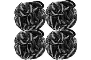 DadyMart Bath Shower Loofah Sponge 60g Bath Mesh Pouf Shower Ball Body Scrubber Exfoliating Bath Sponge for Women and Men, Set of 4, Black