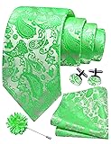 GUSLESON Mens Lime Green Tie for Wedding Silk