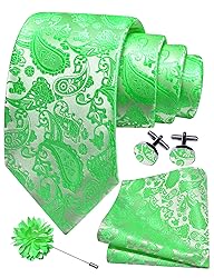 GUSLESON Mens Lime Green Tie for Wedding Silk