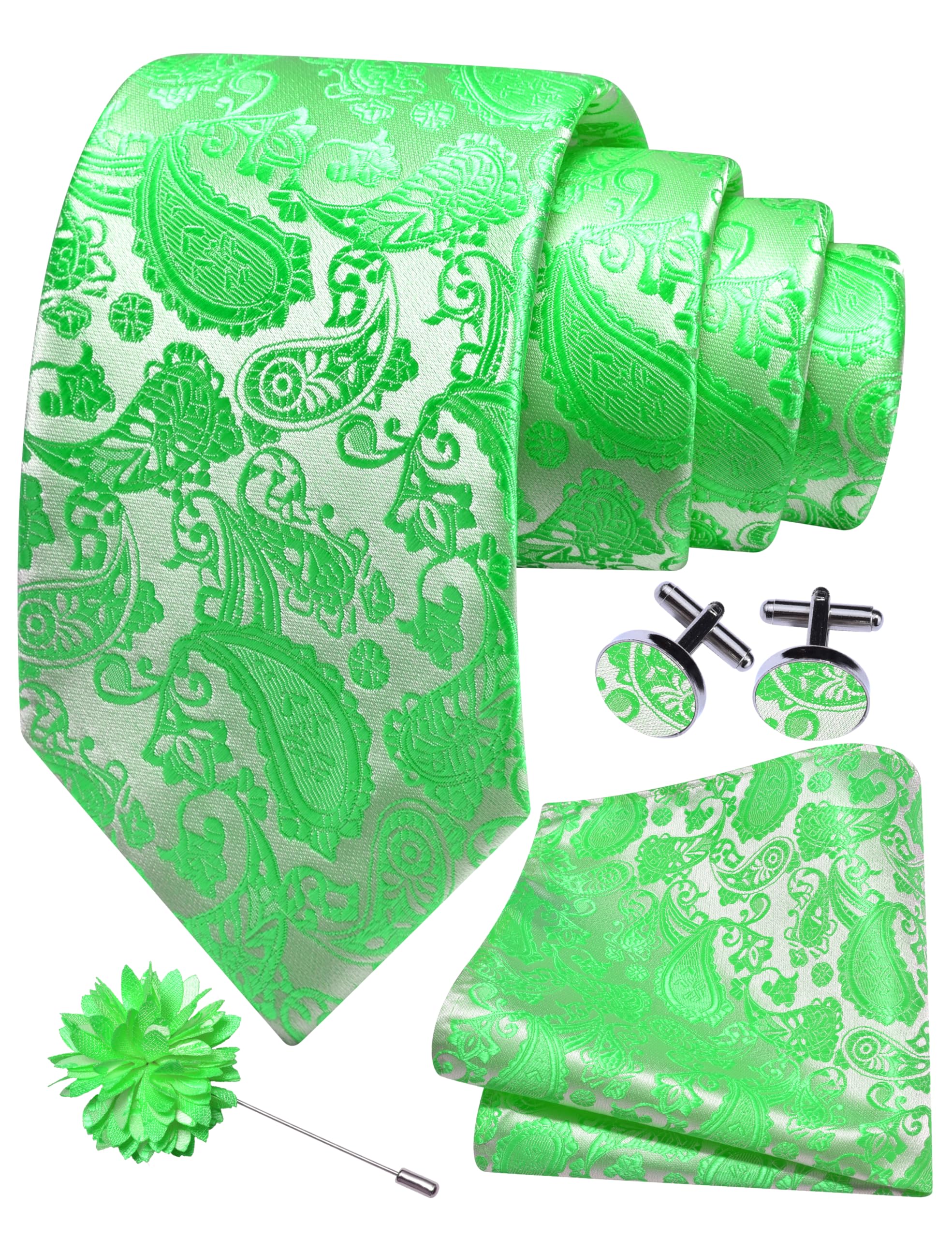 GUSLESON Mens Lime Green Tie for Wedding Silk
