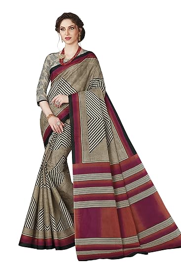 Womens Pure Cotton Printed Saree with Blouse Piece (SKR5636_Beige-Black)