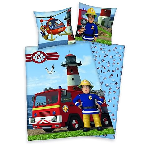 Herding Bettwäsche FEUERWEHRMANN SAM FIRE Deluxe - Kopfkissenbezug: 80 x 80 cm und Bettbezug: 135 x 200 cm, 100% Baumwolle, R